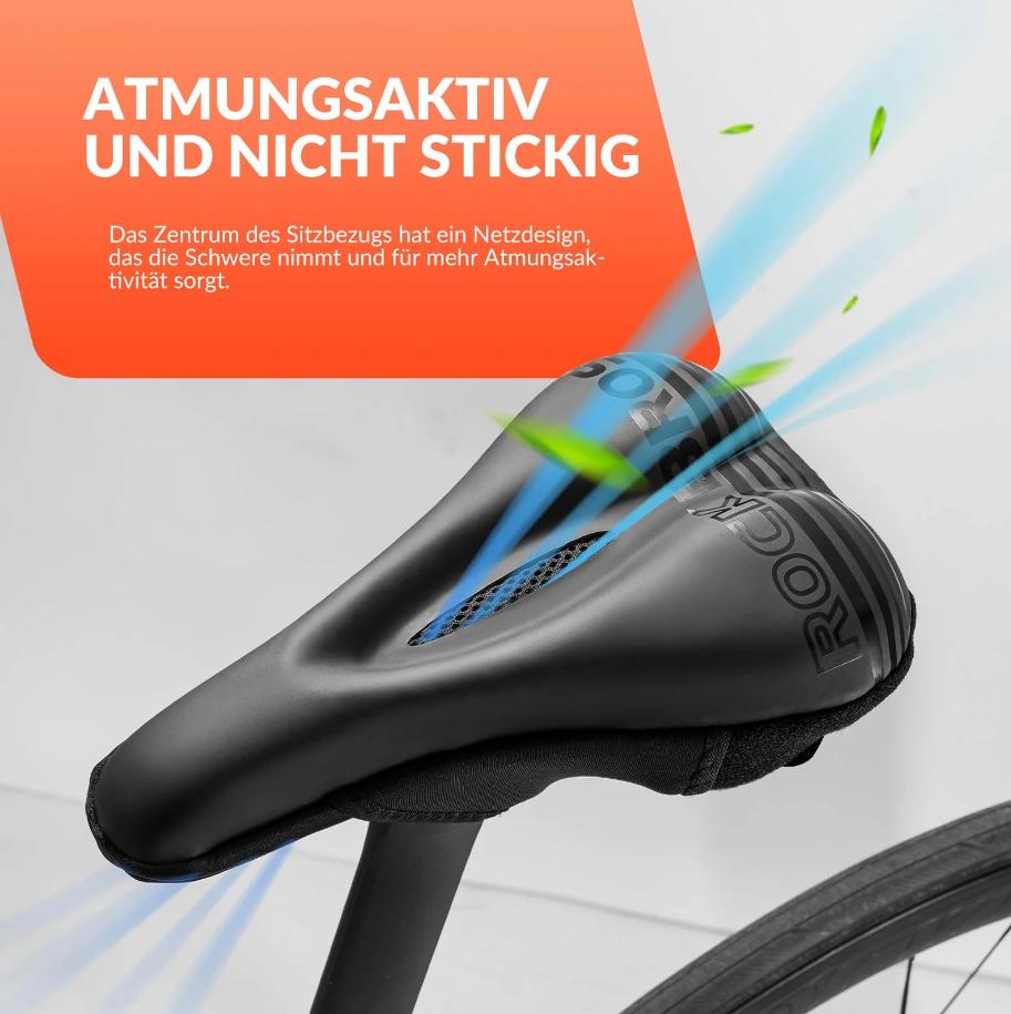 ROCKBROS Funda de sillín para bicicleta acolchada con gel, suave y de silicona y tejido PU, compatible con MTB, bici de carretera, trekking, plegable y entrenamiento en casa