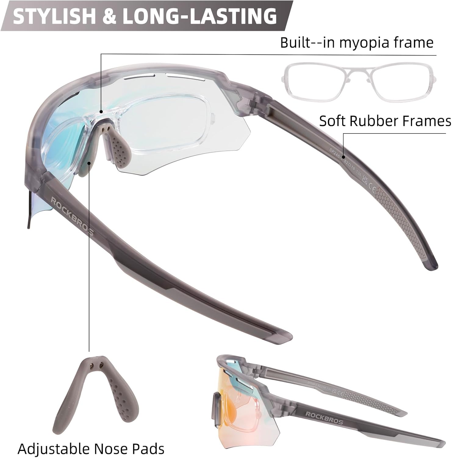 ROCKBROS Gafas de ciclismo Cambio de Color para Miopes Hombres Mujeres Corriendo al aire libre Deportes Bicicleta de carretera Gafas a prueba de viento