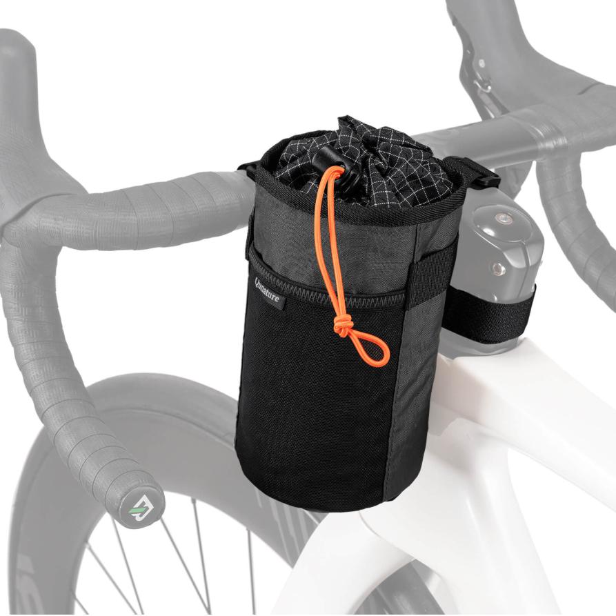 ROCKBROS bolsa térmica para botellas de agua con aislamiento térmico, lámina de aluminio, bolsillo lateral extensible, cierres de velcro robustos, cierre ajustable con cordón, compatibilidad universal para bicicletas de carretera, mountain bikes y e‑bikes
