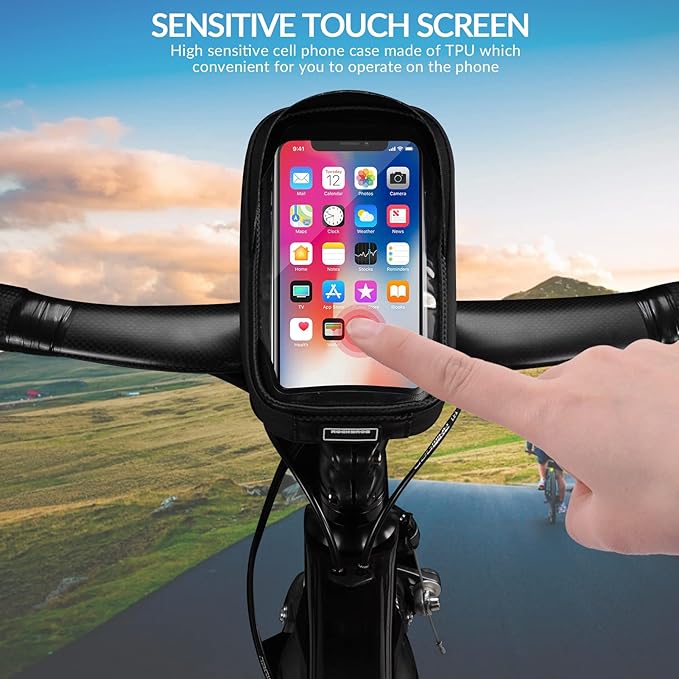 ROCKBROS bolsa de manillar para bicicleta, impermeable, soporte para smartphone compatible con teléfonos de hasta 6,5 inch, pantalla táctil sensible