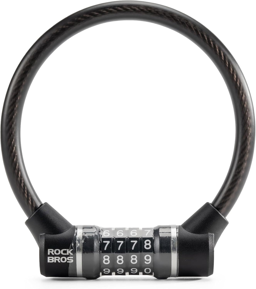 Cierro de bicicleta ROCKBROS con código numérico, cierre de cuerda de acero de 11,62 mm de grosor, ligero y compacto, candado de combinación de 4 dígitos para bicicleta de carretera, patinete, monopatín, e‑bike, gravel y motocicleta