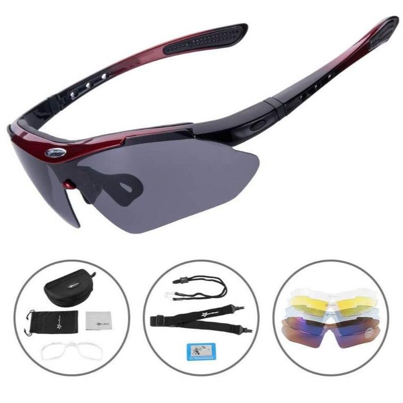 Gafas de ciclismo ROCKBROS polarizadas con 5 lentes intercambiables para mujer y hombre, gafas deportivas para bicicleta, aptas para deportes al aire libre como ciclismo, correr y pesca; gafas de ciclismo estilo ciervo