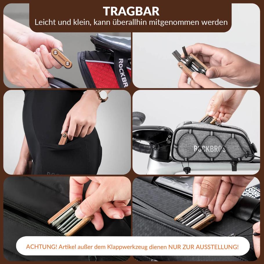 ROCKBROS Herramienta Multifunción 8 en 1 para Bicicleta – Compacta y plegable, con llave Allen, destornillador de cruz/plano y más. Ideal para viaje, reparaciones en ruta, bikepacking, MTB & CARRETERA. Resistente, ligero y siempre a mano