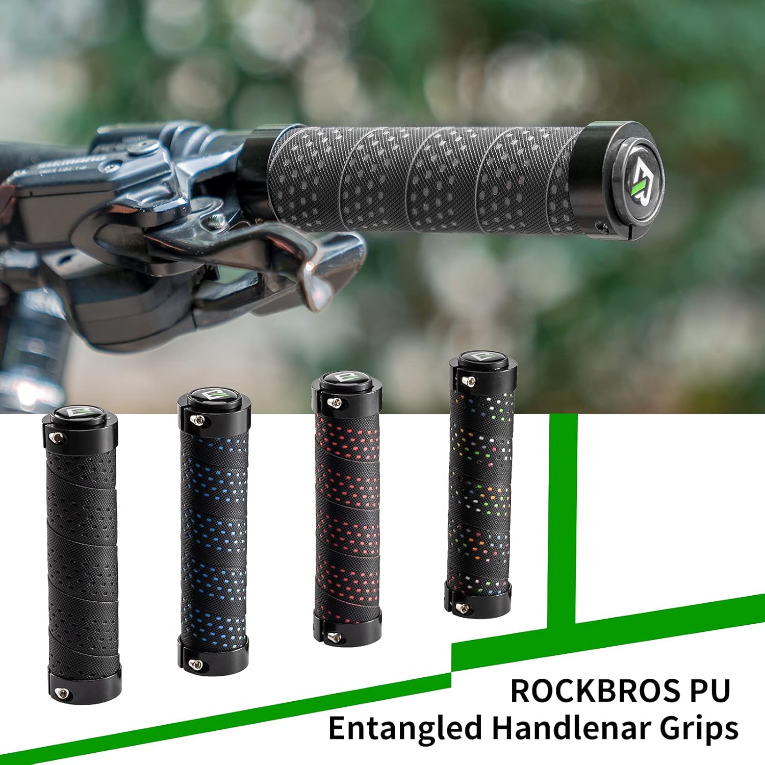 ROCKBROS Antideslizantes y con amortiguación de impactos, empuñaduras de manillar para bicicleta, diseño lock-on para MTB, carretera y e‑bike, en negro/rojo/azul/multicolor