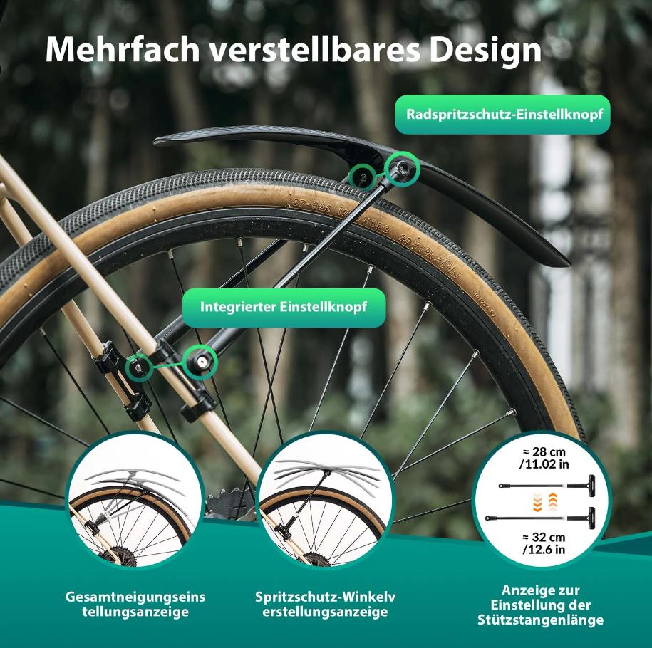 ROCKBROS set de guardabarros para bicicleta 27,5", liberación rápida, ligeros para bici de carretera y MTB, ángulo ajustable, protección contra salpicaduras rápida, material de PP para lluvia, gravel, desplazamientos y ciclismo al aire libre
