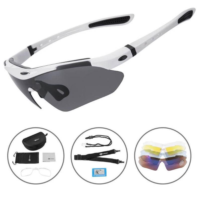 Gafas de ciclismo ROCKBROS polarizadas con 5 lentes intercambiables para mujer y hombre, gafas deportivas para bicicleta, aptas para deportes al aire libre como ciclismo, correr y pesca; gafas de ciclismo estilo ciervo