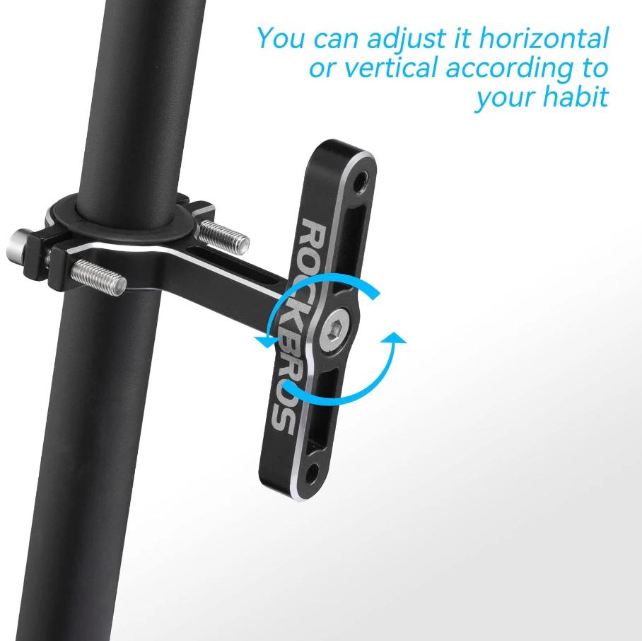 ROCKBROS soporte de botella universal para bicicleta, aleación de aluminio de alta calidad, giratorio a 90°, incluye almohadilla adaptador y goma, compatible con diámetros de 21–31,8 mm, adaptador para bicicleta y motocicleta