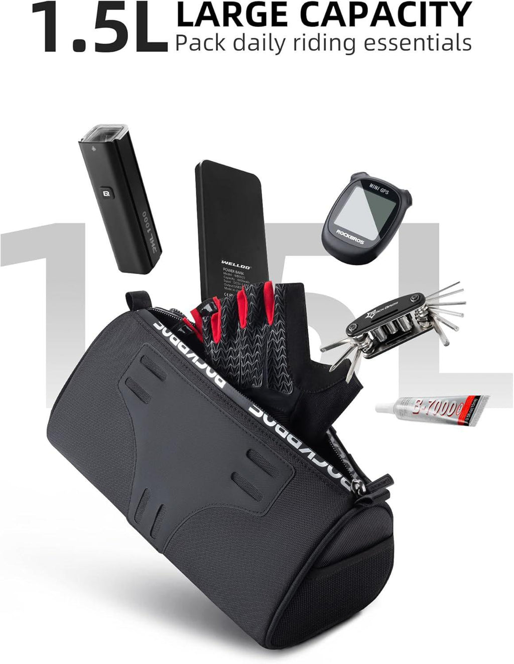 ROCKBROS Bolsa de Manillar Bolsa de Bicicleta Multifuncional Manillar Bolsa de Bicicleta con Correa de Hombro 1,5L