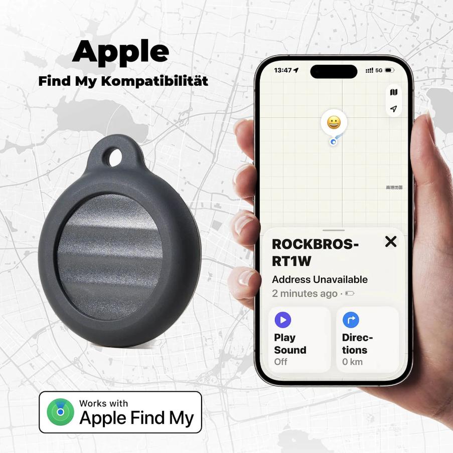 ROCKBROS RT1W rastreador antipérdida Apple 365 días de batería Hey Siri control por voz compartición entre múltiples dispositivos para iPhone iPad y Mac integración completa con Apple Find My