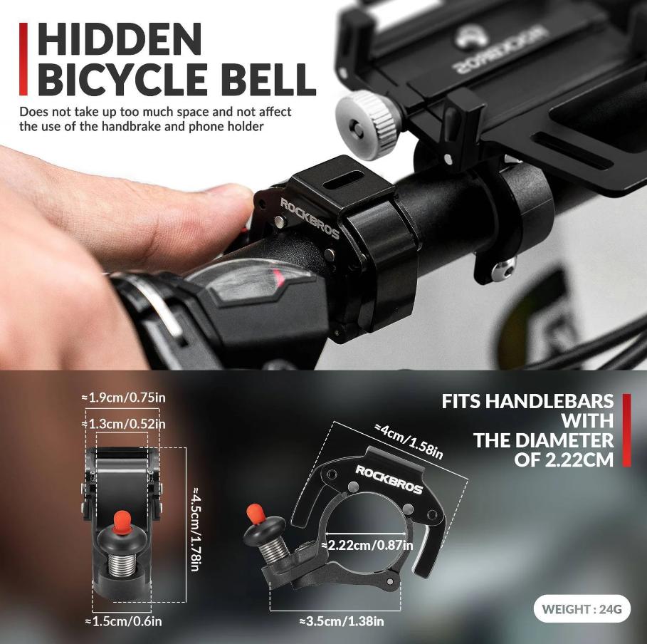 ROCKBROS Campana Bicicleta Avisador 100dB Sonido Fuerte Novedoso Mini Campana Ciclismo en Aleación de Aluminio y Acero Inoxidable de Alta Calidad & Oculta Fácil Instalación