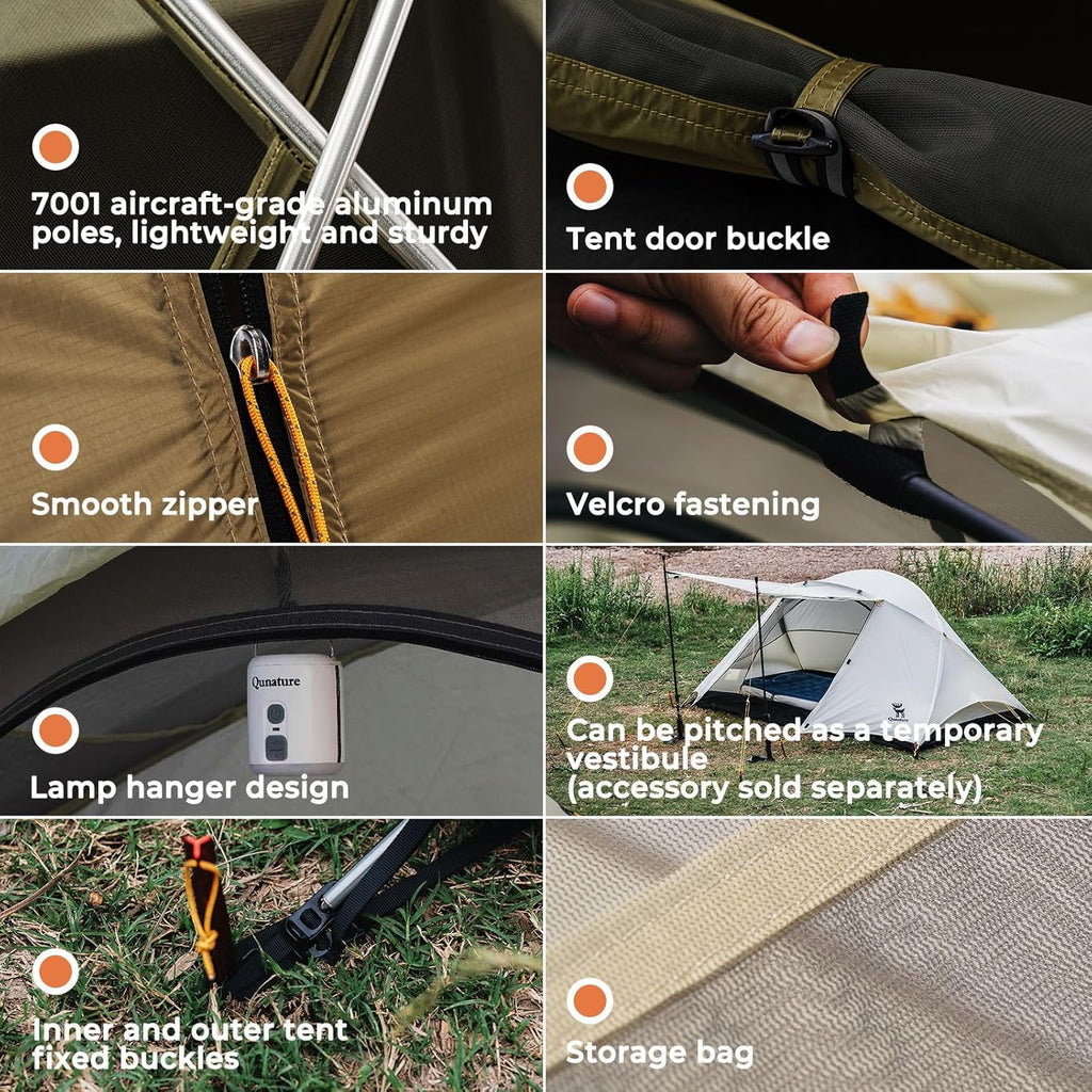 ROCKBROS Qunature tienda de campaña para 2 personas, impermeable & techo desmontable, estructura en X, ultraligera, para camping, senderismo y actividades al aire libre