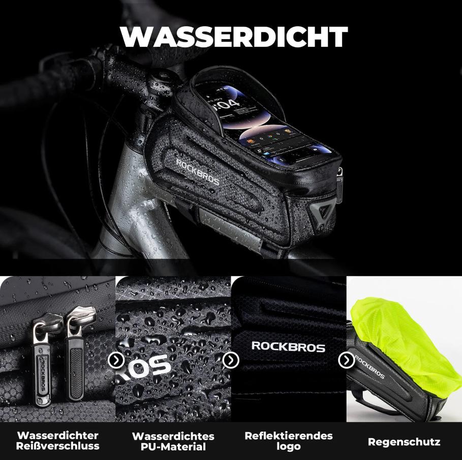 ROCKBROS Bolsa de bicicleta impermeable con pantalla táctil TPU, 1,7 l y 1,3 l, resistente al desgaste, reflectante, gran capacidad, adecuada para teléfonos móviles de hasta 6,8 inch, carcasa rígida de EVA 3D, con protección contra la lluvia