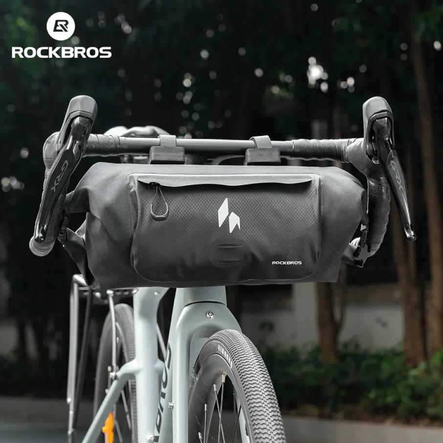 ROCKBROS bolsa de bicicleta impermeable, bolsa de manillar 8 L AS-154 RideMate con volumen extensible y fijación de 3 puntos para gravel, MTB y bicicletas plegables