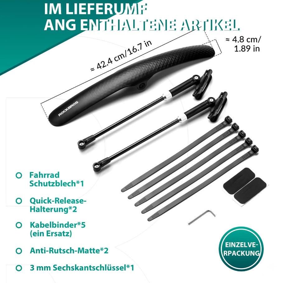ROCKBROS set de guardabarros para bicicleta 27,5", liberación rápida, ligeros para bici de carretera y MTB, ángulo ajustable, protección contra salpicaduras rápida, material de PP para lluvia, gravel, desplazamientos y ciclismo al aire libre