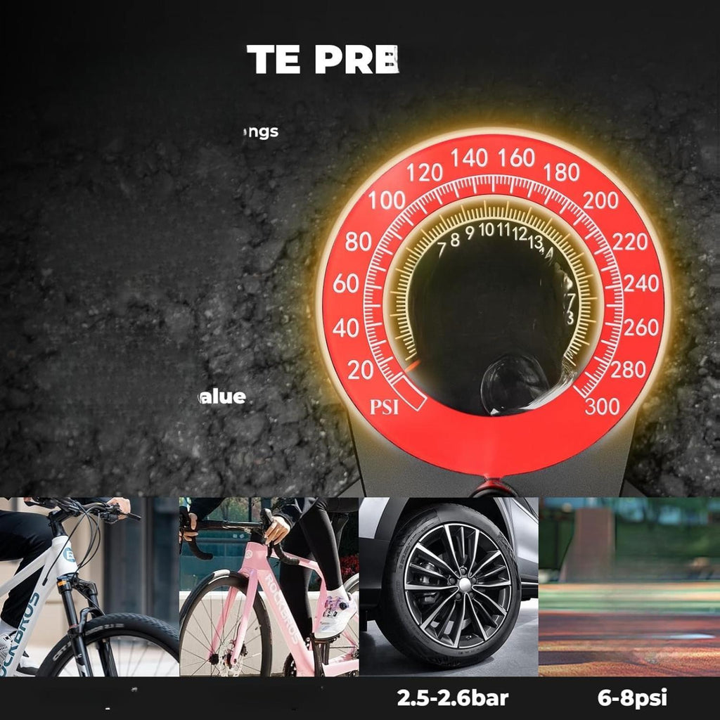 ROCKBROS soporte para bomba de bicicleta 240 PSI con manómetro, bomba de aire, bomba de bicicleta para motocicleta, e-bike, balón, neumáticos de coche, bomba de aire de pie