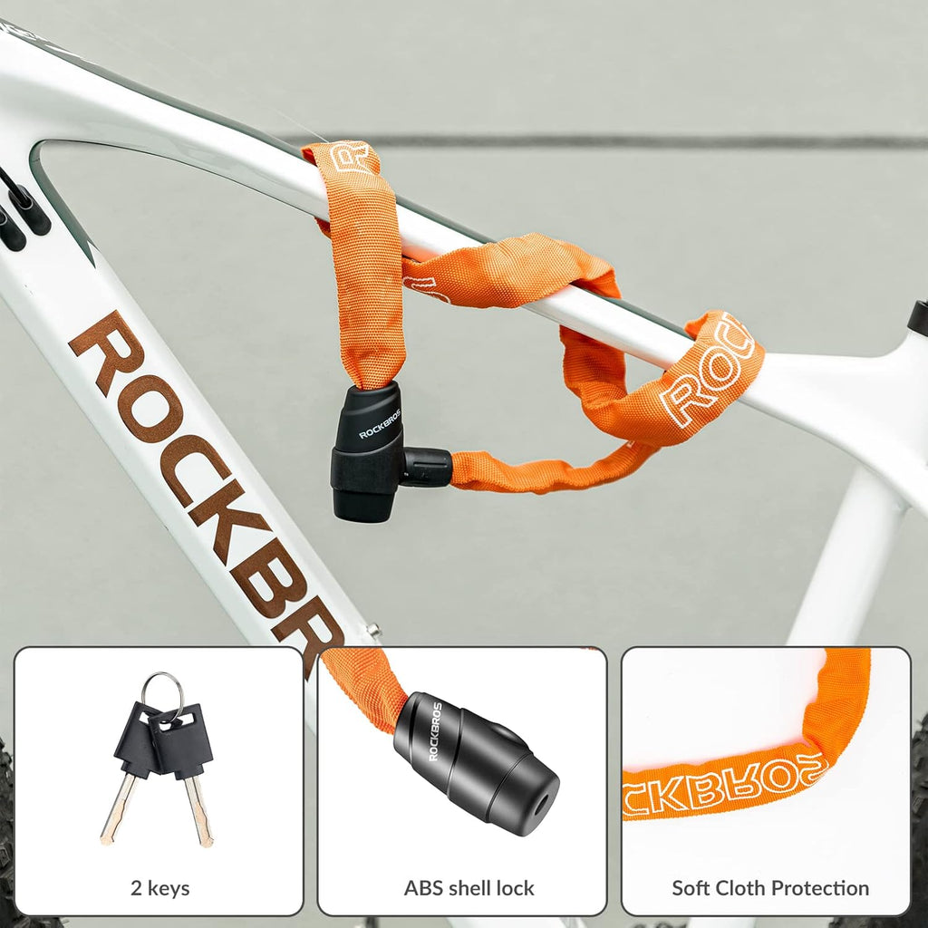 ROCKBROS Cerradura de Bicicleta 95cm/15.61mm Cerradura de Bicicleta Cadena Nivel de Seguridad Alta con 2 Llaves Cubierta Impermeable para Bicicleta, Motocicleta, Bicicleta Eléctrica