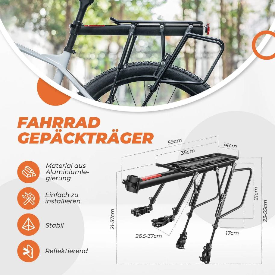 ROCKBROS portapaciente de bicicleta ajustable con cierre rápido y reflector, aleación de aluminio, diámetro de 10,37 mm, capacidad de carga de 75 kg, práctico y rápido para bicicletas de 24–29 inch