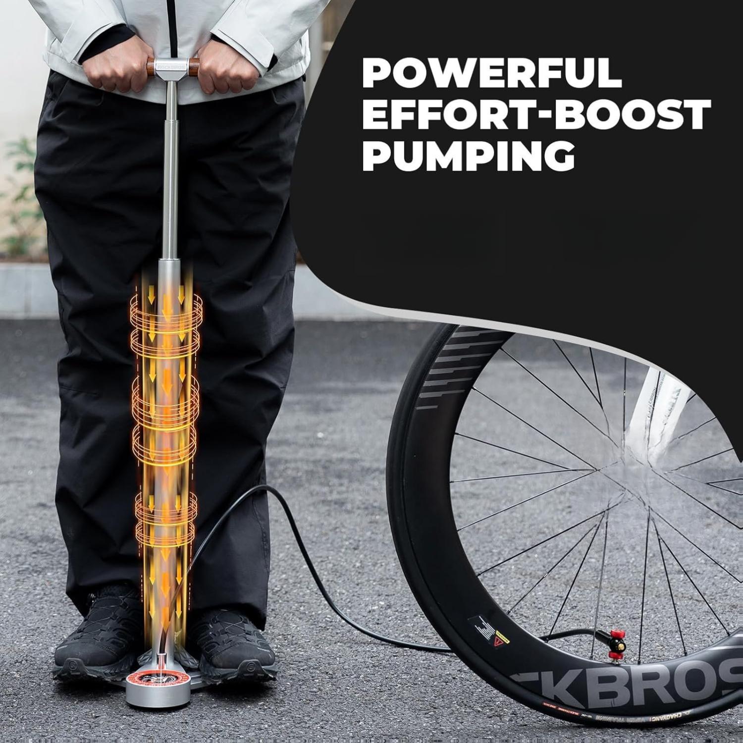 ROCKBROS soporte para bomba de bicicleta 240 PSI con manómetro, bomba de aire, bomba de bicicleta para motocicleta, e-bike, balón, neumáticos de coche, bomba de aire de pie