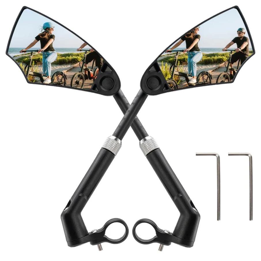 Espejo de bicicleta ROCKBROS, espejo retrovisor giratorio 360°, plegable para manillar (20–23 mm), visión HD, seguridad, diseño anti deslumbramiento, resistente a explosiones, material PA, diseño anti deslumbramiento para viajes nocturnos