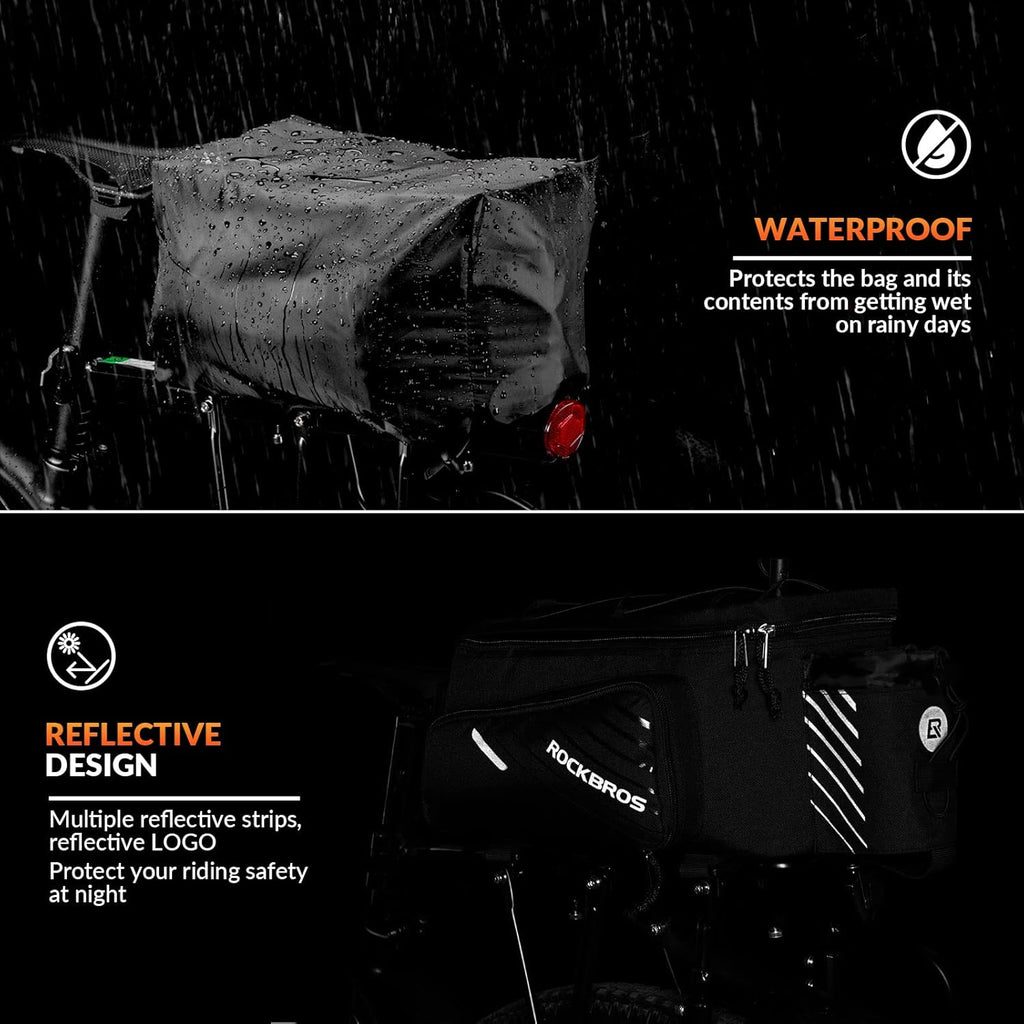 ROCKBROS Bolsa de carga para bicicleta 9-12L - Resistente al agua y expandible, bolsa de carga para bicicleta viral, accesorios para bicicleta de los desplazados, con bolsillos laterales plegables, ideal para desplazados, bikepacking y uso diario