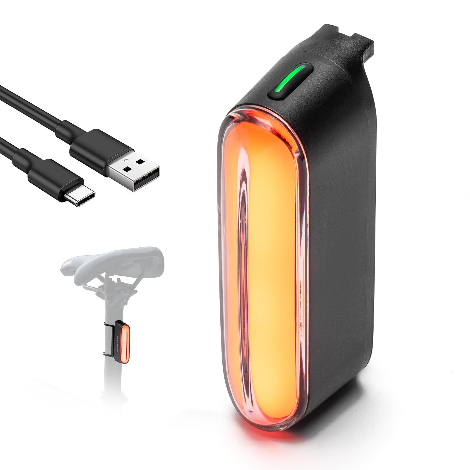 ROCKBROS Luz Trasera Inteligente para Bicicleta con Sensor de Luz Detección de Freno Resistente al Agua Recargable USB 7 Modos de Iluminación Magnética y Impermeable