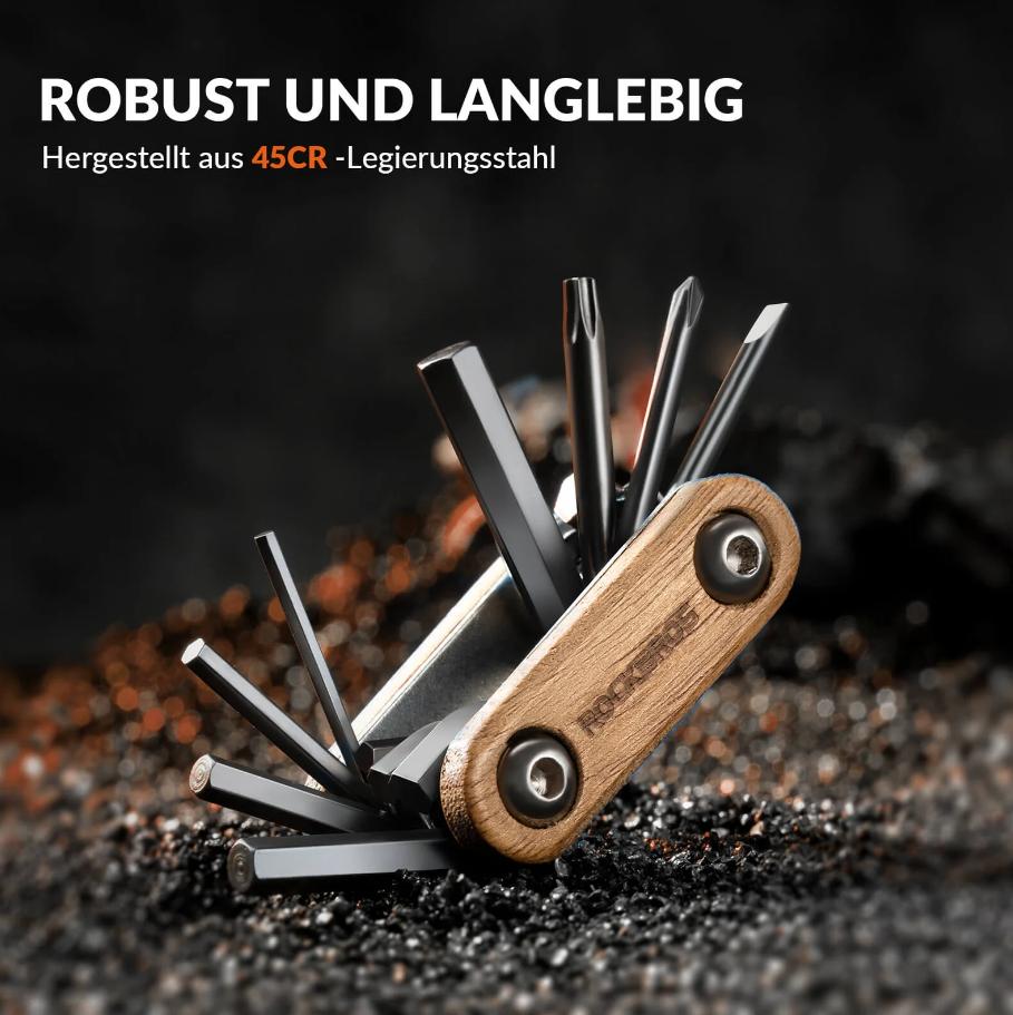 ROCKBROS Herramienta Multifunción 8 en 1 para Bicicleta – Compacta y plegable, con llave Allen, destornillador de cruz/plano y más. Ideal para viaje, reparaciones en ruta, bikepacking, MTB & CARRETERA. Resistente, ligero y siempre a mano