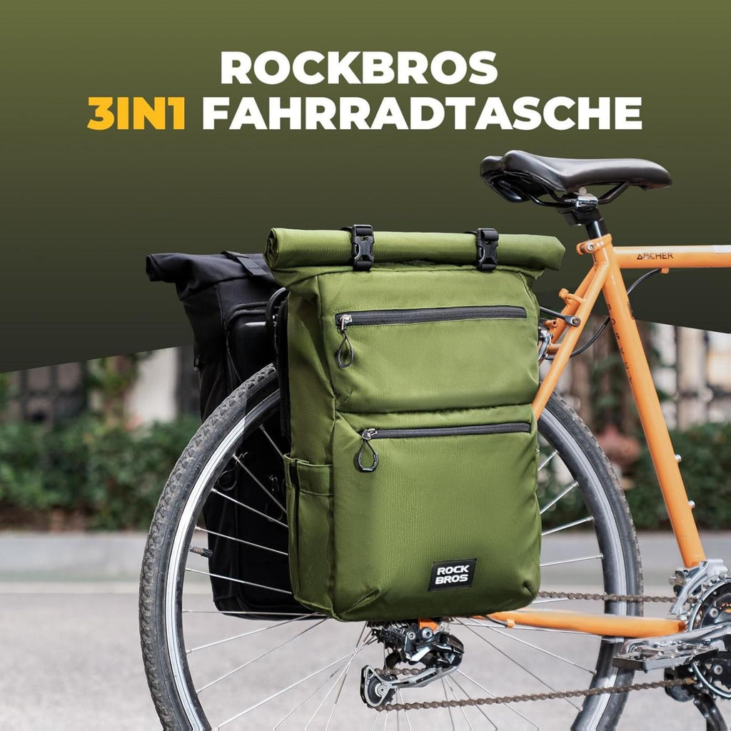 ROCKBROS Bolsa de Bicicleta 3 en 1 para Portaequipajes 11-16L de Capacidad, Bolsa de Ciclismo Multifuncional como Bolsa de Portaequipajes para Bicicleta, Mochila, Bolso Bandolera con Compartimento para Portátil Negro