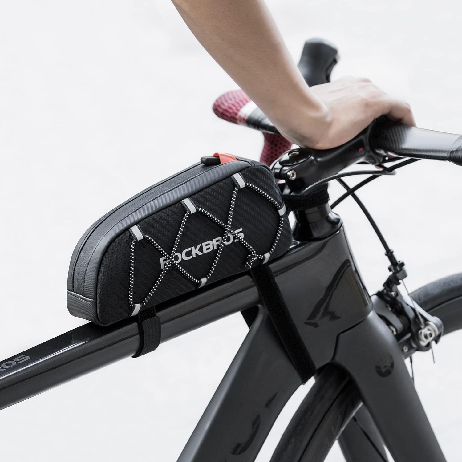 ROCKBROS Bolsa de Bicicleta Impermeable Manillar Superior Bolsa de Bicicleta Negro 1L con 3 Cierres de Velcro Ajustables y Elemento Reflectante 210D Poliéster para Bicicleta