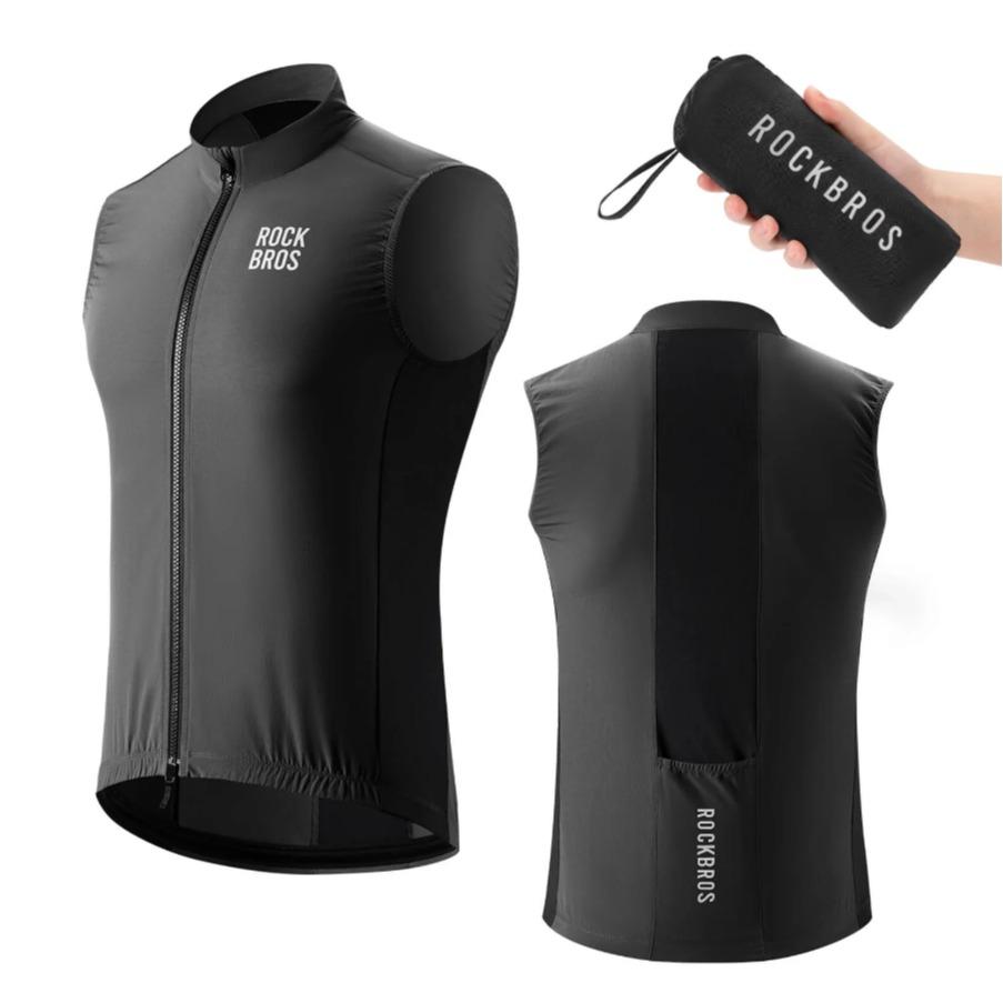 ROCKBROS chaleco de ciclismo sin mangas cortavientos y transpirable, plegable con bolsillo trasero y elementos reflectantes para la máxima libertad de movimiento