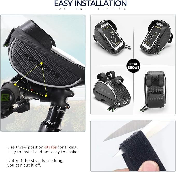 ROCKBROS bolsa de manillar para bicicleta, impermeable, soporte para smartphone compatible con teléfonos de hasta 6,5 inch, pantalla táctil sensible