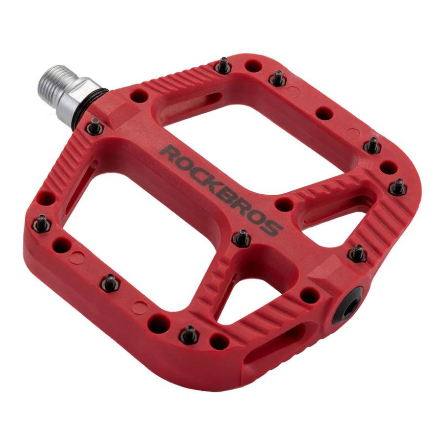 ROCKBROS Pedales MTB premium de nylon con 3 rodamientos de bolas, 9/16 inch, piquetas antideslizantes naranjas, pedales de bicicleta para MTB