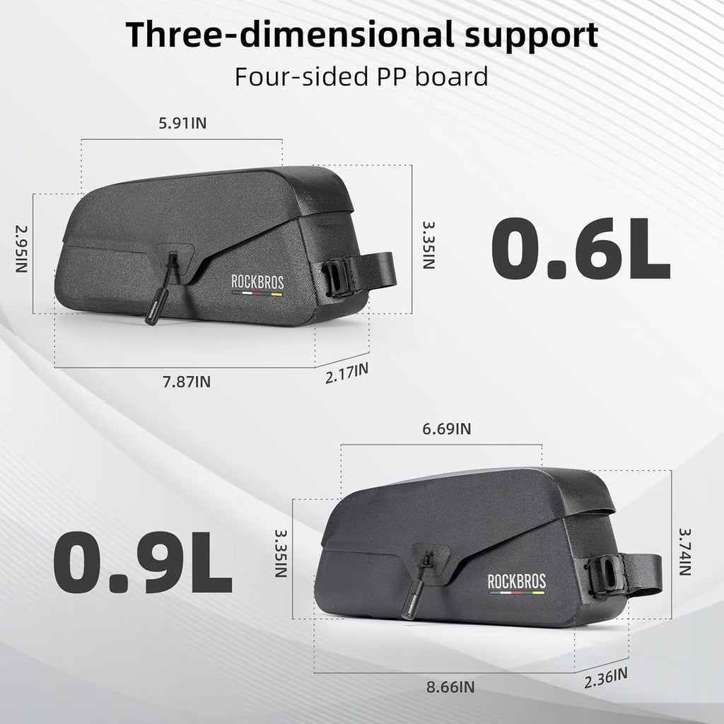 ROCKBROS ROAD TO SKY Bolsa de Alforja Superior Magnética 100% Impermeable con Diseño de Tapa Plegable Magnética 600D Poliéster Revestimiento TPU 0.6L & 0.9L Capacidad para Ciclismo-Ciclismo Protección de Marco de Bicicleta & Estable