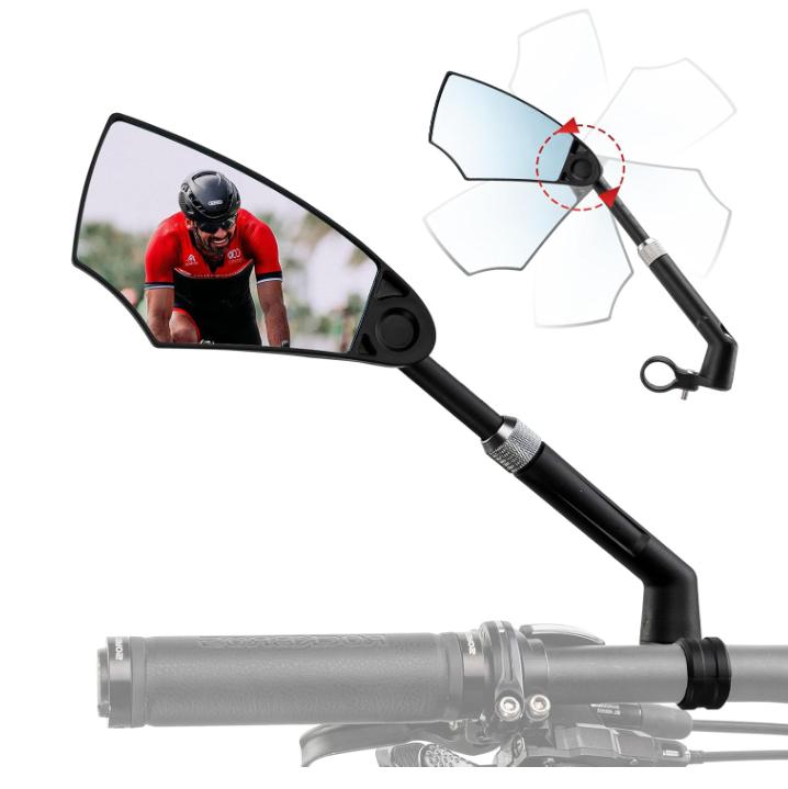 Espejo de bicicleta ROCKBROS, espejo retrovisor giratorio 360°, plegable para manillar (20–23 mm), visión HD, seguridad, diseño anti deslumbramiento, resistente a explosiones, material PA, diseño anti deslumbramiento para viajes nocturnos