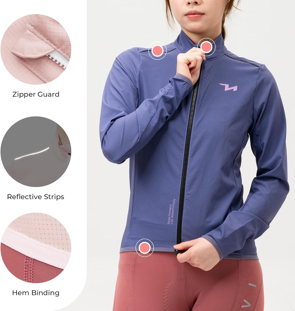 JACKA DE BICICLETA ROCKBROS TVI para mujer, transpirable y cortavientos, con cremallera YKK y detalles reflectantes, para correr, ir al trabajo en bicicleta, senderismo, camping y deportes al aire libre