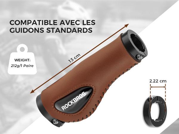 ROCKBROS empuñaduras de cuero MEGA COMODIDAD & protección del muñeco estilosas & ergonómicas empuñaduras de bicicleta para manillares de 22,2 mm MTB city bike e-bike universales para city, trekking & e-bike el tuning de bicicleta con efecto cuero