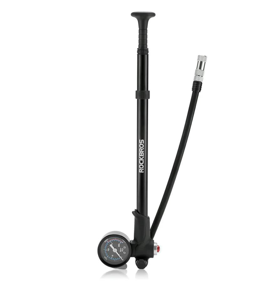 ROCKBROS bomba de aire para horquilla, ruedas y amortiguador, bomba de aire de alta presión de 300 PSI con manómetro, bomba de amortiguador compatible con válvulas Schrader y Presta para bicicletas de montaña y de carretera