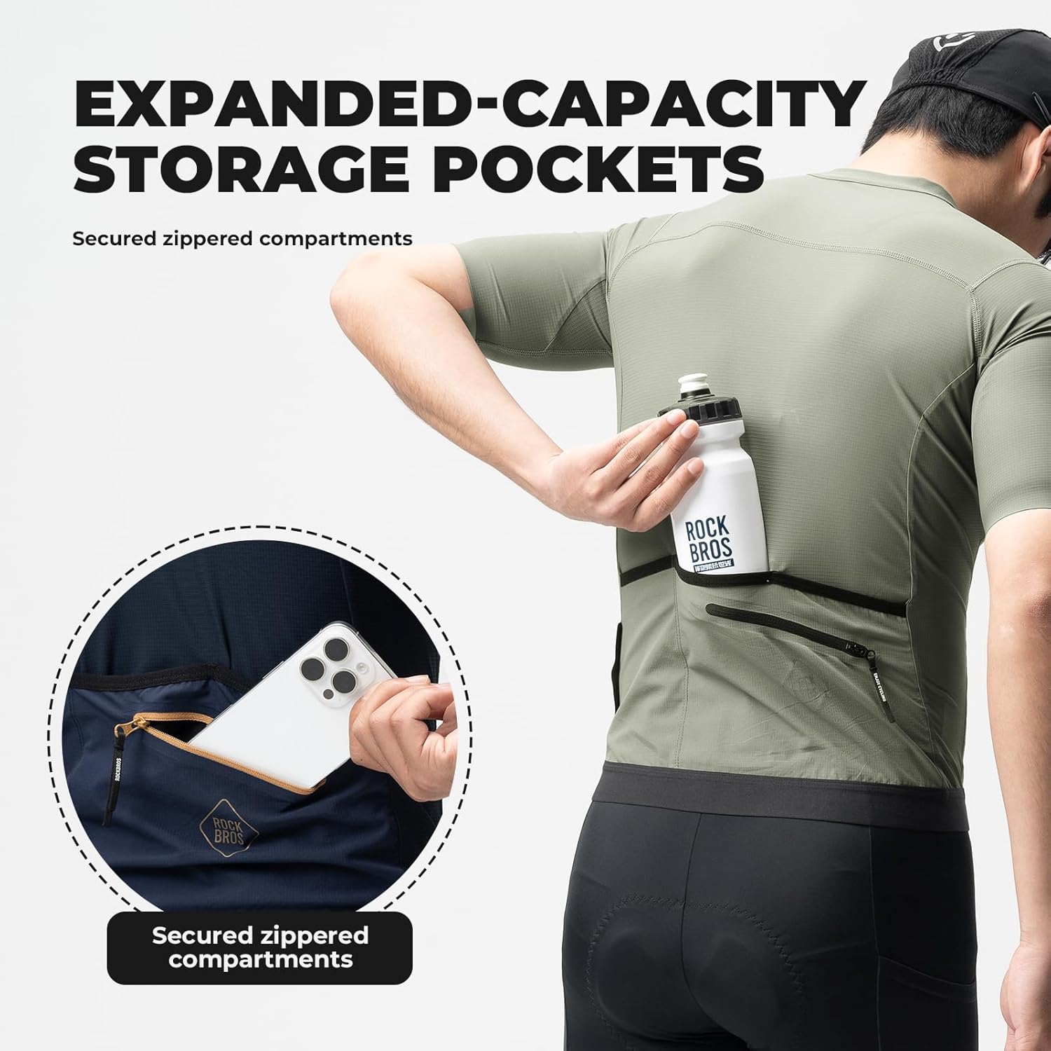 ROCKBROS camiseta de ciclismo para hombre de manga corta, transpirable y de secado rápido, con bolsillos traseros, para ciclismo en carretera y deportes al aire libre