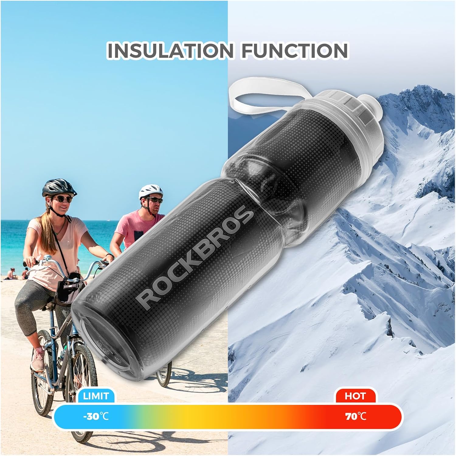 ROCKBROS botella de agua para bicicleta 670 ml, a prueba de fugas, botella deportiva con tapa de presión, sin BPA, ligera y robusta, para entrenamiento en bicicleta y senderismo, rosa