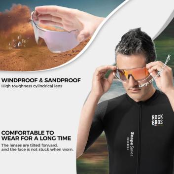 ROCKBROS Road-to-Sky BOUNDLESS Gafas de Ciclismo Fotocromáticas – Cristales & Varillas Intercambiables, TAC Polarizadas & Revestimiento REVO, Protección UV400, Ultraligeras 25g Montura TR, Ergonómicas, Ideales para Ciclismo, Correr, Senderismo & Exterior