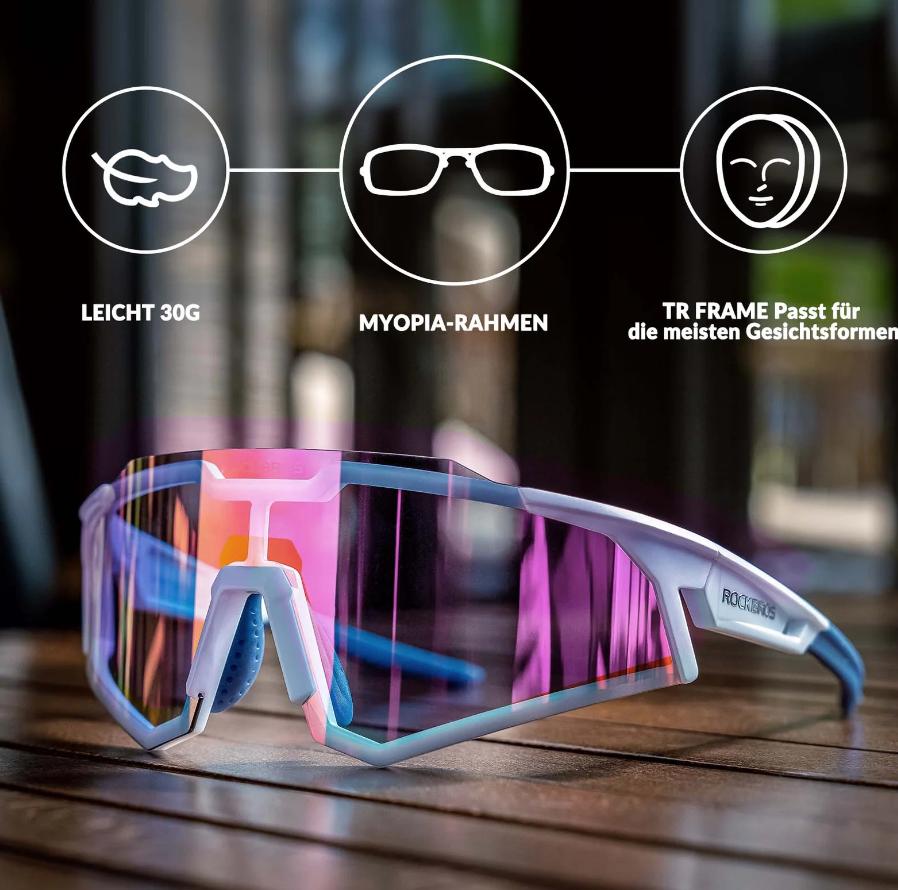 ROCKBROS Gafas de sol Gafas de ciclismo Gafas automáticas fotocromáticas al aire libre Protección UV400 Lente de PC Marco TR93 Agujeros de ventilación Tira de goma antideslizante 31g Ligero