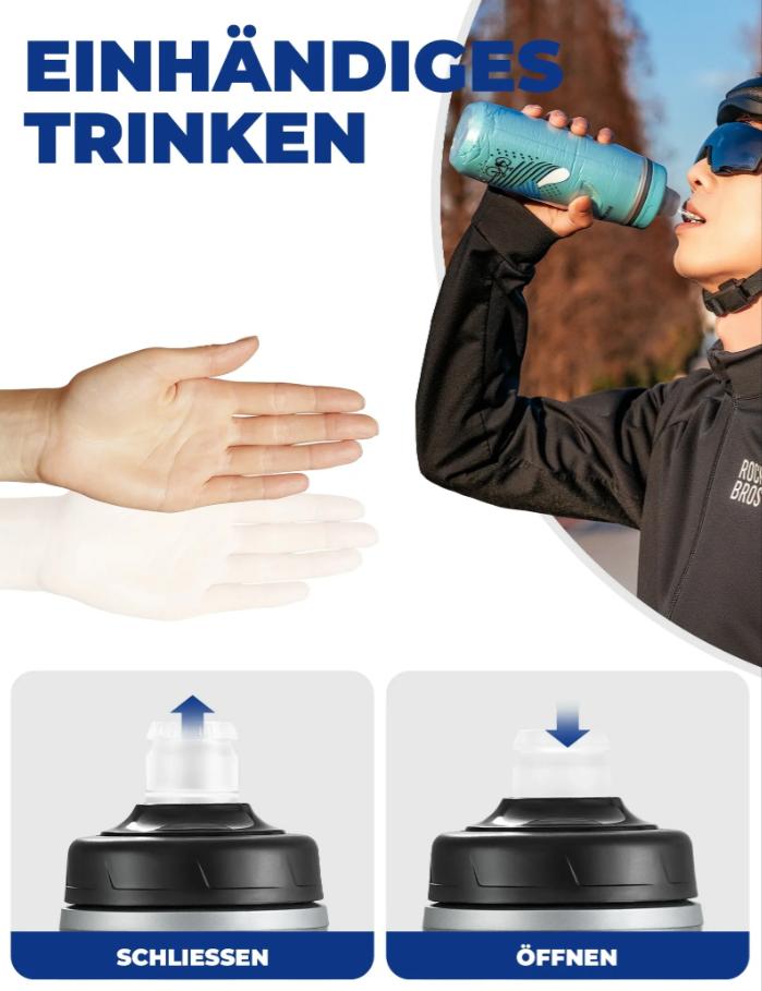 ROCKBROS botella de agua para bicicleta 620 ml, botella deportiva con función de enfriamiento durante 5 horas, sin BPA y a prueba de fugas, ideal para viajes en bicicleta y desplazamientos por negocios