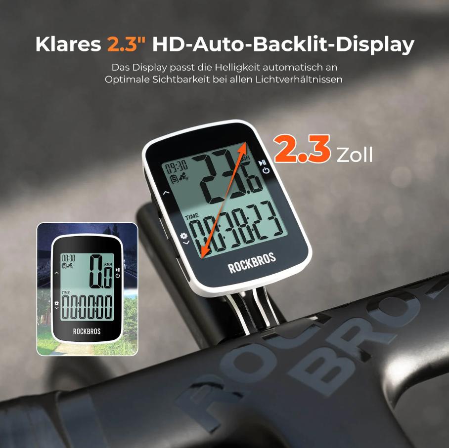 ROCKBROS computadora de bicicleta inalámbrica R1 con seguimiento GPS preciso, pantalla HD de 2.3", impermeable IPX7, batería de 18 horas para largas distancias