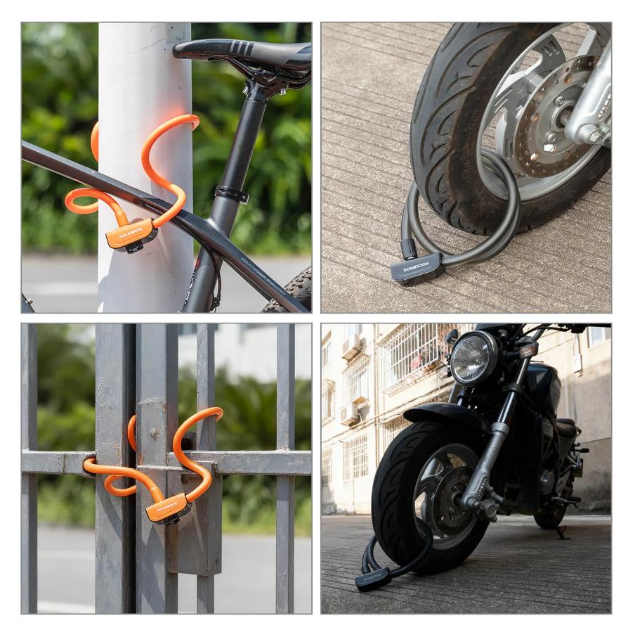 ROCKBROS candado para bicicleta de 110 cm / 11 mm con núcleo de aleación de zinc reforzada y cable de acero 7x7 para alta seguridad y durabilidad