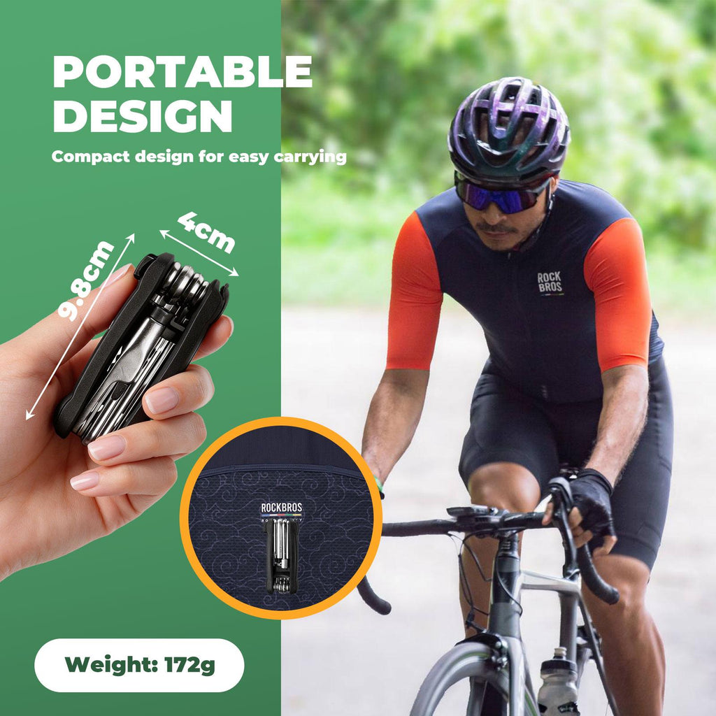 ROCKBROS Jogo de herramientas multifunción para bicicleta 12 en 1 – set compacto de herramientas con llaves Allen y Phillips, cortasetroles, elevador de neumáticos; kit mini de reparación de bicicletas resistente a la corrosión, plegable, negro, para carr