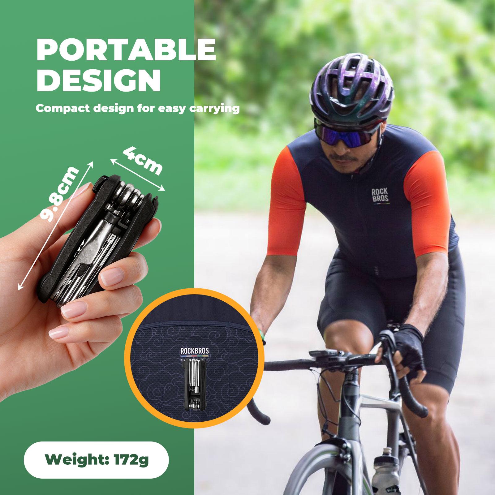 ROCKBROS Jogo de herramientas multifunción para bicicleta 12 en 1 – set compacto de herramientas con llaves Allen y Phillips, cortasetroles, elevador de neumáticos; kit mini de reparación de bicicletas resistente a la corrosión, plegable, negro, para carr
