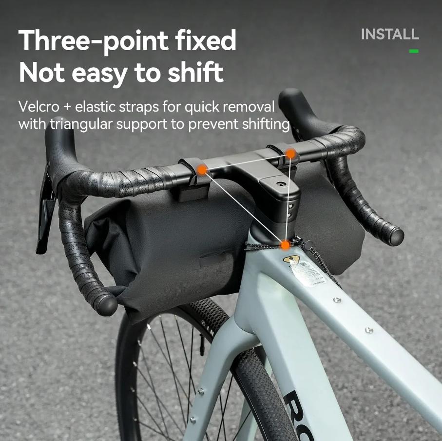 ROCKBROS bolsa de bicicleta impermeable, bolsa de manillar 8 L AS-154 RideMate con volumen extensible y fijación de 3 puntos para gravel, MTB y bicicletas plegables