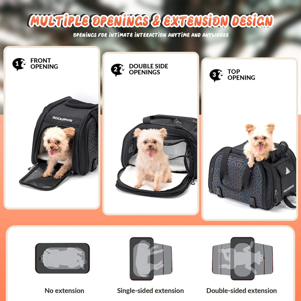 ROCKBROS bolsa de transporte para mascotas, bolso de viaje para gatos y perros 41,5x27,5x23,5 cm plegable 5 formas de llevar 25 L transportín de 900D nylon con ventanas de malla y almohadillas desmontables