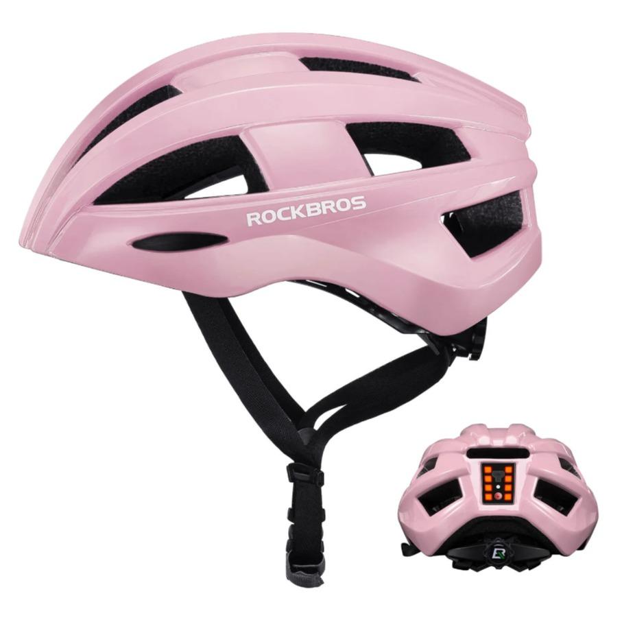 ROCKBROS Casco de Ciclismo con Luz Trasera 55-60cm, 8 Perlas LED, 3 Modos, Batería de 300 mAh, Ventilación Transpirable, Ligero y Cómodo, Incluye Módulo de Luz Trasera Incorporado