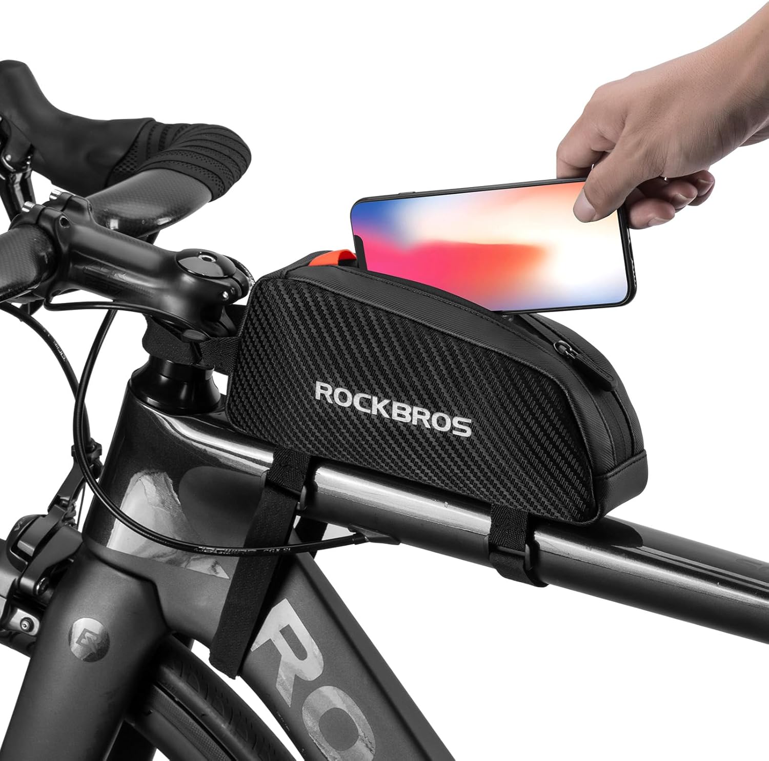 ROCKBROS Bolsa de Bicicleta Impermeable Manillar Superior Bolsa de Bicicleta Negro 1L con 3 Cierres de Velcro Ajustables y Elemento Reflectante 210D Poliéster para Bicicleta