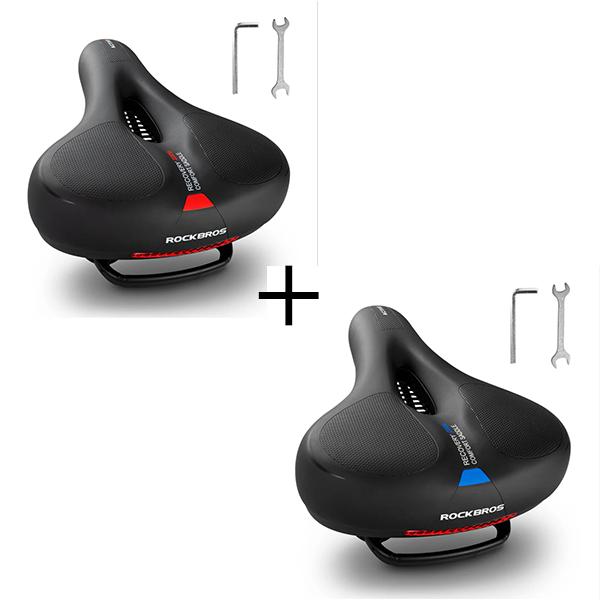 ROCKBROS sillín de espuma viscoelástica anti dolor para bicicleta, 26 x 22 cm, cuero PU impermeable y espuma viscoelástica transpirable y antideslizante, máximo confort para MTB, bicicleta de carretera y e‑bike, diseño reflectante